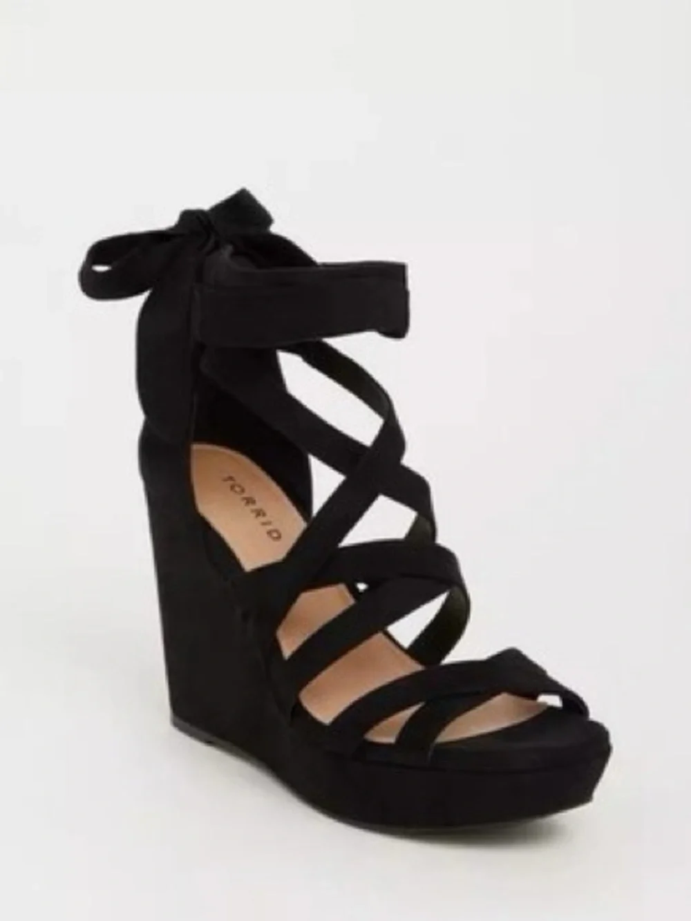 torrid Black Suede Lace-Up Wedge Sandals